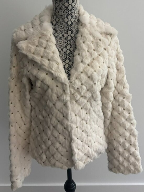 Sheri Bodell Jackets & Blazers - Ivory Sheri Bodell Genuine Rabbit Fur Jacket with Gold Studs - Medium